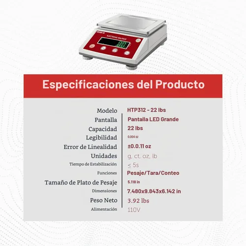 Vista 6 de Báscula de laboratorio Fristaden Serie HTP 22 lbs x 0.004 oz