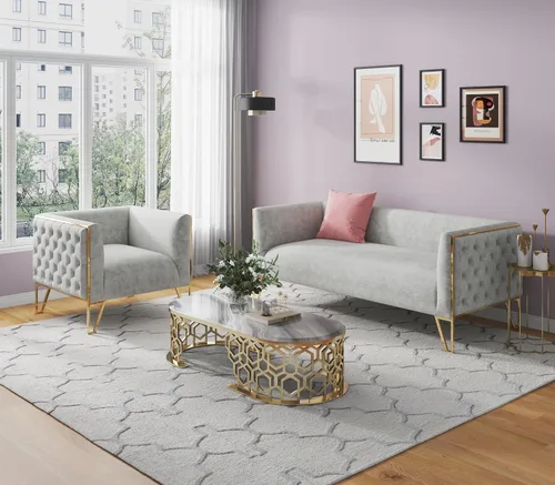 Vista 3 de Manhattan Comfort Vector - Sofá de terciopelo de 81.5 pulgadas para sala de estar, acolchado de espuma, tapicería con botones, marco de acero