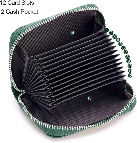 Vista 4 de Tarjetero RFID de cuero genuino para tarjetas de crédito con cremallera, Moderno