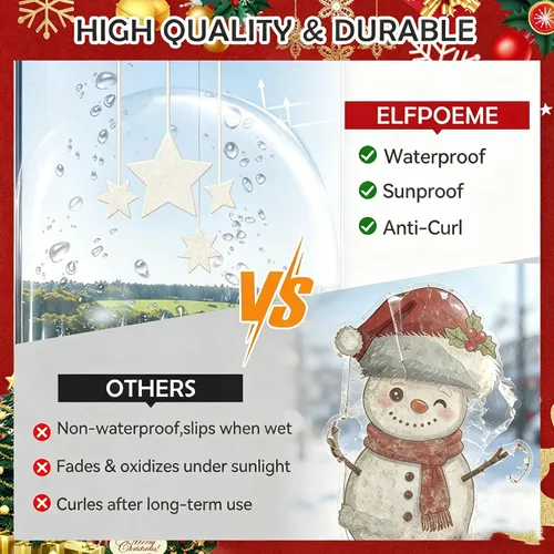 Vista 4 de Adhesivos para ventana de Navidad, copos de nieve, decoraciones de bolas de Navidad grandes para vidrio, calcomanías de invierno de país