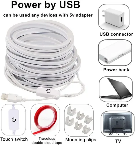 Vista 5 de M.best Tira de luces LED USB de 6.56 pies, impermeable, flexible, luces de cinta de neón con interruptor para dormitorio interior y exterior
