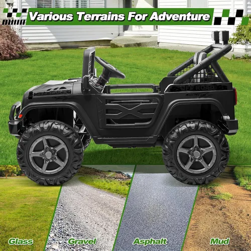 Vista 8 de Auto de paseo de 24 V con control remoto, camión conmutable XL de 2 plazas 4WD/2WD con motor de 4 x 200 W, asiento de 20 pulgadas de ancho, ruedas