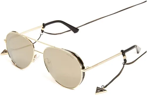 Vista 3 de GUESS Gafas de sol aviador con cadena para mujer, Oro