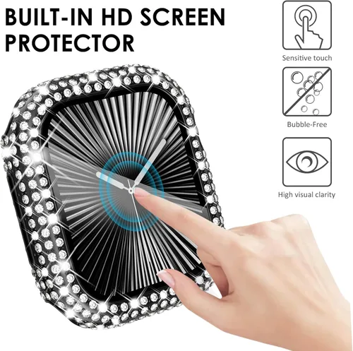 Vista 7 de KADES - Funda protectora completa compatible con iWatch, con protector de pantalla de vidrio templado incorporado, brillante y con diamantes de Negro
