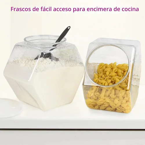 Vista 3 de DilaBee Paquete de 2 tarros de plástico para galletas, tarros hexagonales de 1 galón con tapas para bufé de dulces, cocina y oficina, tarros