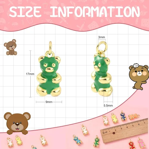 Vista 2 de DanLingJewelry Dijes esmaltados lindos colgantes para llavero, pulsera, joyería, Latón 10 piezas - Oso
