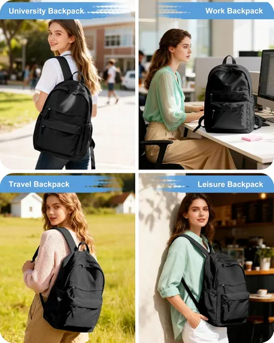 Vista 7 de VGCUB Mochilas escolares con libros, bolsa de viaje, mochilas escolares para niñas, mochila estética ligera para escuela, niñas y niños, a3-Negro