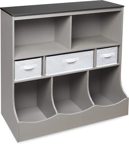 Vista 12 de Badger Basket Combo Bin Unidad de almacenamiento de juguetes y estante para libros para niños con 3 cestas - Gris