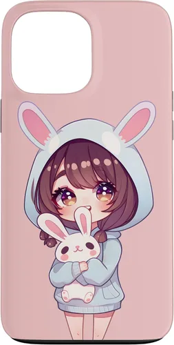 Vista 23 de Anime Girl With Bunny Kawaii Easter Japanese Otaku Girl Case for iPhone 16