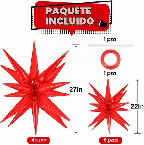 Vista 2 de 10 globos de estrella en explosión, globos de aluminio para cumpleaños, bodas, aniversarios, fiestas, fondos, suministros de decoración, 6 piezas