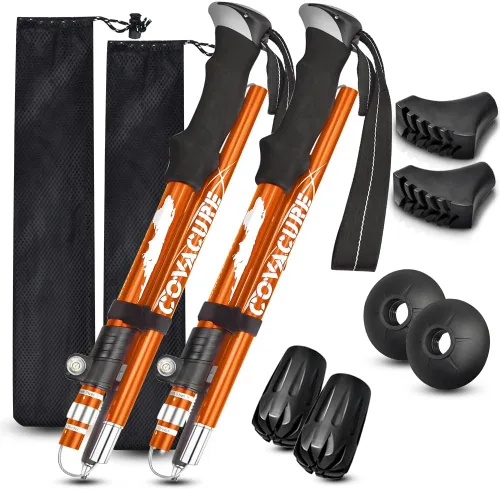 Vista 10 de Covacure Bastones de senderismo plegables de aluminio ligero 7075 bastones Negro (39.4-47.2 in)