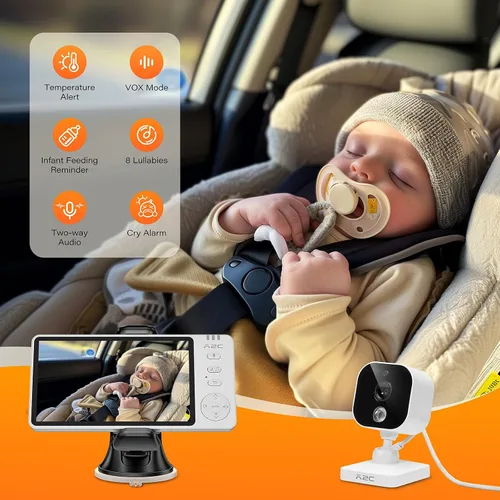Vista 6 de A2C Cámara inalámbrica para automóvil de bebé, monitor de bebé alimentado por USB para asiento trasero y hogar, pantalla