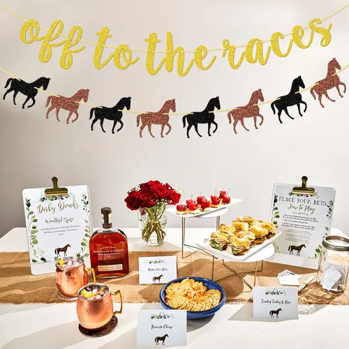 Vista 6 de Cartel Off To The Races, pancarta de caballo, pancarta de fiesta de rodeo, decoración de fiesta de carreras de caballos, decoración de fiesta
