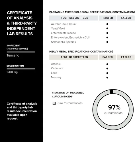 Vista 5 de Curcumina de cúrcuma - Extracto 60:1 de ultra alta potencia con 97% de curcuminoides - 1200 mg por porción - Pimienta negra y aceite MCT para una