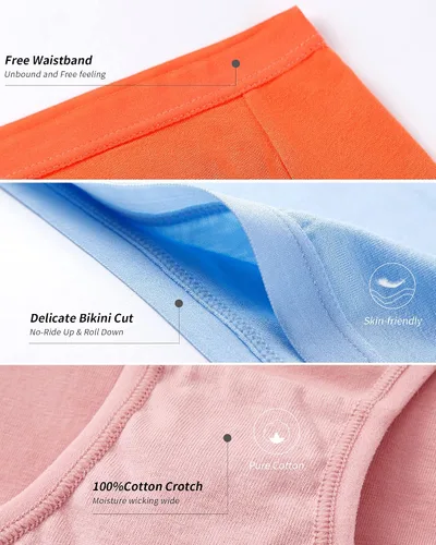 Vista 5 de CULAYII Calzones de algodón para mujer, corte alto, cobertura completa, elásticos, frescos, ropa interior para mujer