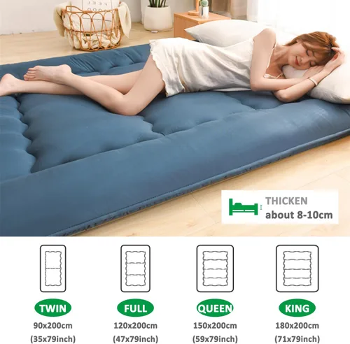 Vista 5 de Colchón de futón japonés extra grueso plegable enrollable para suelo, colchón de arrastre para el suelo, colchón de campamento, colchoneta de dormir