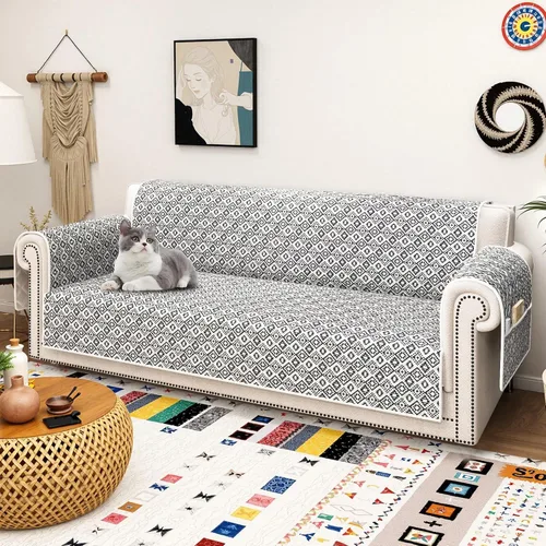 Vista 2 de ALIECOM Funda para sofá 100% impermeable para sofá de 3 cojines, apta para mascotas, fundas de sofá lavables con estampado, antideslizantes, Gris a