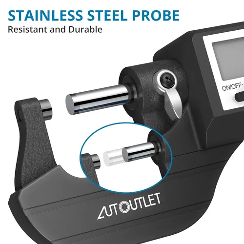 Vista 3 de AUTOUTLET 0.000-0.984 in/0-1 micrómetro digital - Herramienta de medición de precisión con sonda endurecida sinterizada de acero inoxidable