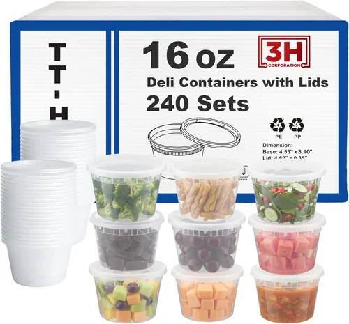 Vista 11 de Recipientes de plástico de 8 onzas con tapas (48 juegos/96 piezas) recipientes de sopa de plástico sin BPA con tapas, aptos para microondas