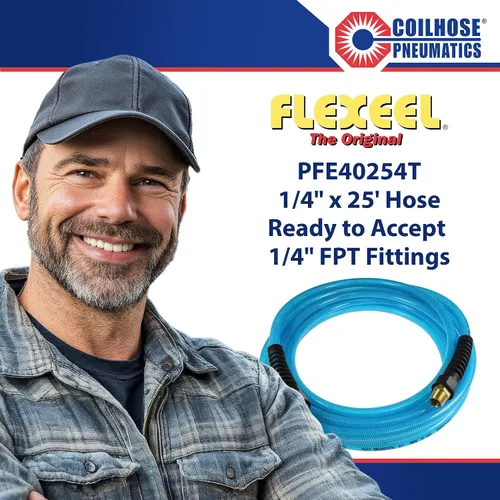 Vista 4 de Coilhose Pneumatics PFE40254T Flexeel Manguera de aire reforzada de poliuretano, diámetro interno de 0.25 pulgadas, longitud de 25 pies con (2)
