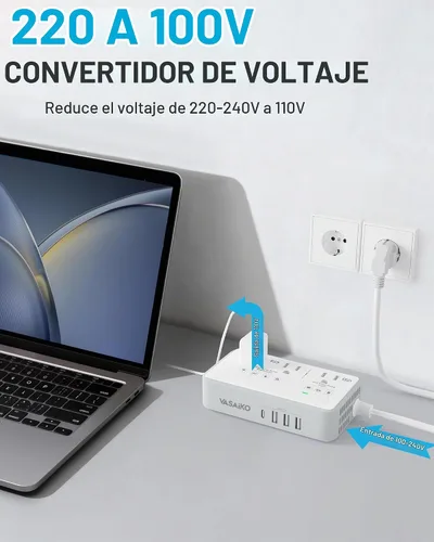 Vista 7 de Convertidor de voltaje de 220 V a 110 V de EE. UU. a Europa, convertidor de voltaje de 2000 W para viajes europeos con 3 puertos AC 2 USB-C 2 USB-A
