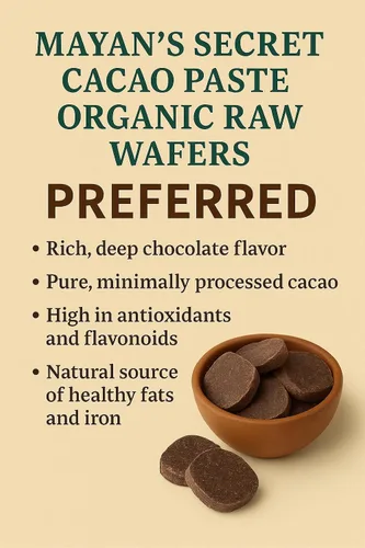 Vista 6 de Mayan's Secret - Obleas de pasta de cacao cruda orgánica - Certificado USDA, sin OMG, veganas y sin gluten - Obleas fáciles de derretir para hacer