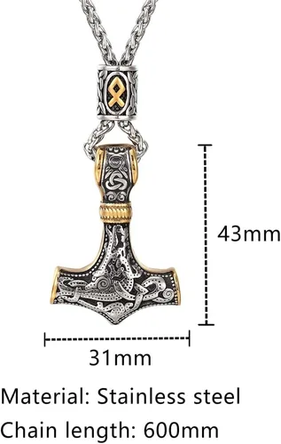 Vista 4 de 1988HUYHOAT - Collar de cuentas de runas nórdicas chapadas en oro para hombre colgante Mjolnir de acero inoxidable amuleto vikingo joyería masculina