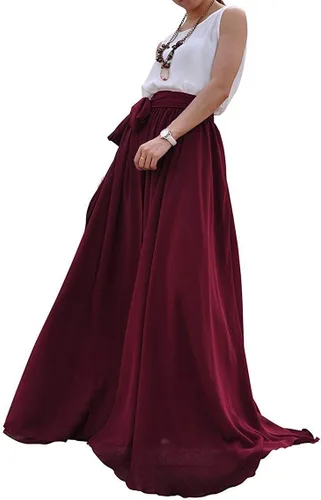 Vista 2 de Diydress - Falda larga de gasa para mujer, con lazo para verano, playa, fiesta de graduación, falda de cintura alta