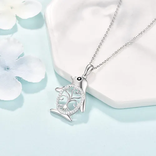 Vista 2 de TANGPOET Penguin Necklace 925 Sterling Silver Penguin Pendant Jewelry Gifts for Women Girls with 18"+2" Cable Chain