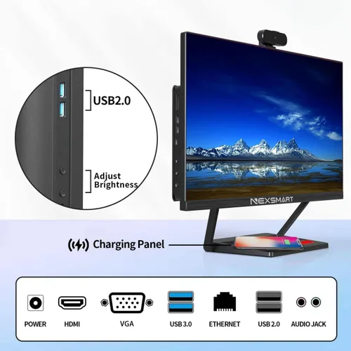 Vista 3 de Computadora de escritorio todo en uno de 23.8 pulgadas todo en uno con Core i7 16GB RAM 512GB SSD, cámara web ajustable de 360°, panel de carga, PC