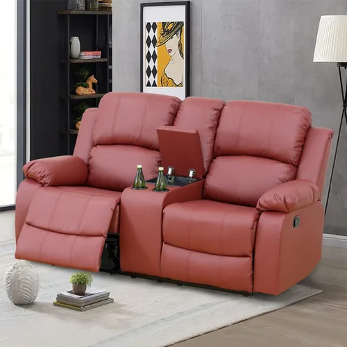 Vista 18 de Sofá reclinable manual de cuero para muebles de sala de estar, sofá reclinable de 78 pulgadas con mesa abatible, portavasos y sofá de cuero
