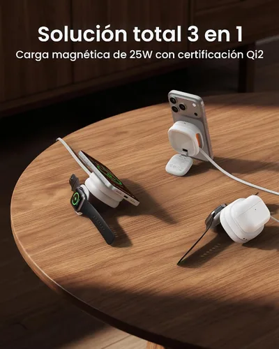 Vista 2 de VRURC Estación de carga 3 en 1 para Apple, Qi2.2 25W Cargador inalámbrico Blanco