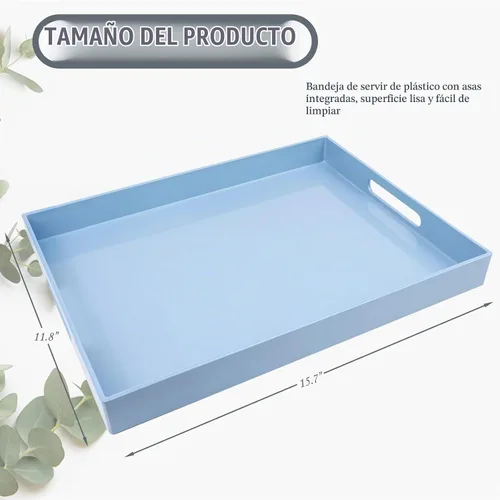 Vista 3 de Spsyrine - Bandeja de servir con asas, bandeja decorativa de plástico para mesa de café, sala de estar, decoración del hogar, 3040B
