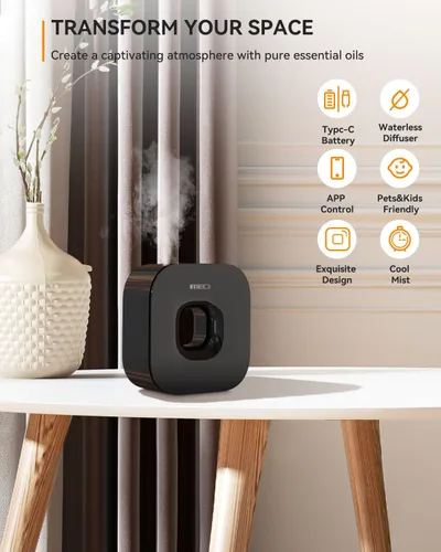 Vista 5 de MEIDI Difusor de aceite esencial sin agua, difusor de aromaterapia inalámbrico Bluetooth con control de aplicación, ajuste inteligente