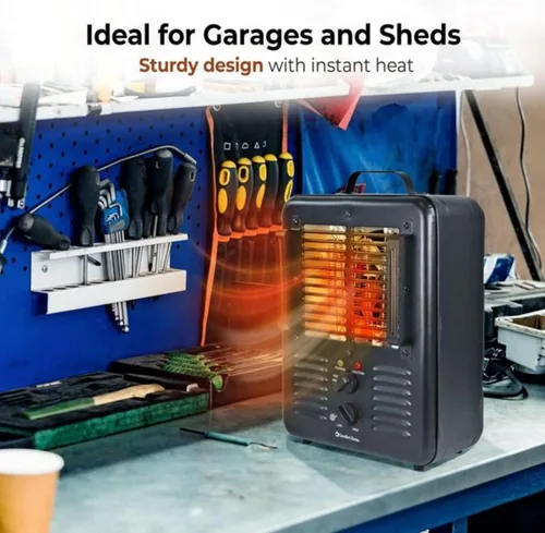 Vista 2 de Comfort Zone Calentador de espacio utilitario estilo Milkhouse de 1500 W, calentador eléctrico portátil para taller y garaje con termostato
