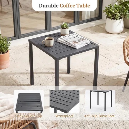 Vista 4 de COSIEST Juego de 3 sillas mecedoras para exteriores, muebles de patio de ratán para todo tipo de clima con 2 sillas, mesa de centro y cojines