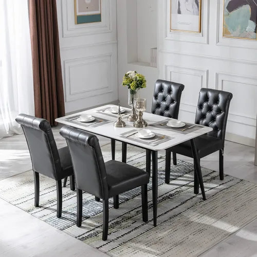 Vista 5 de Juego de 2 sillas de comedor tapizadas de piel sintética, sillas Parsons con respaldo alto, sillas laterales sin brazos para cocina y comedor