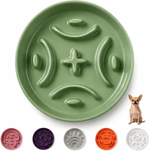 Vista 12 de Cuenco elevado para perros de alimentación lenta, 0.8 tazas de cerámica elevado con soporte inoxidable, cuenco elevado para perros de 6.3 pulgadas