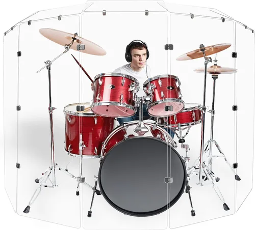 Vista 10 de PENNZONI Drum Shield de 5 pies con bisagras cromadas, viene con 3 paneles de batería y bisagras cromadas, paneles de acrílico transparente de alta