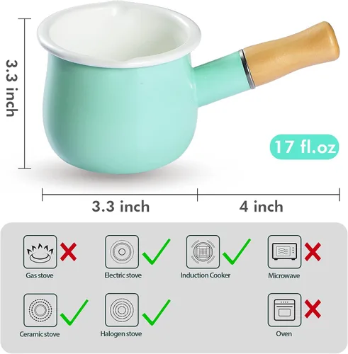 Vista 3 de Cacerola de leche esmaltada, mini calentador de mantequilla de 4 pulgadas, 18.6 fl oz, olla de leche de medio cuarto de galón, pequeña cacerola