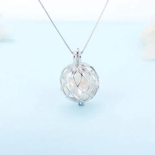 Vista 5 de Colgante de jaula de bola trenzada de plata esterlina para la fabricación de joyas de perlas, dijes de bricolaje para regalo adorable