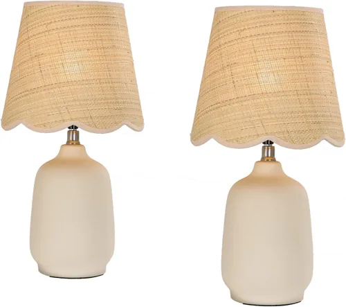 Vista 17 de lámpara de mesa de cerámica moderna de 19" para sala de estar, lámparas de escritorio de base crema para dormitorio, lámpara de mesita de noche