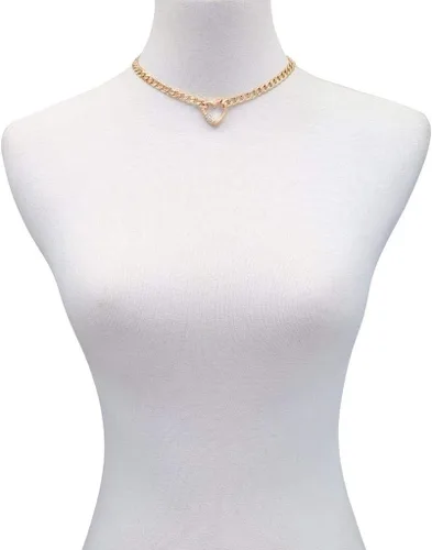 Vista 2 de GUESS Collar de eslabones con dije de corazón pavé, Vidrio, cristal