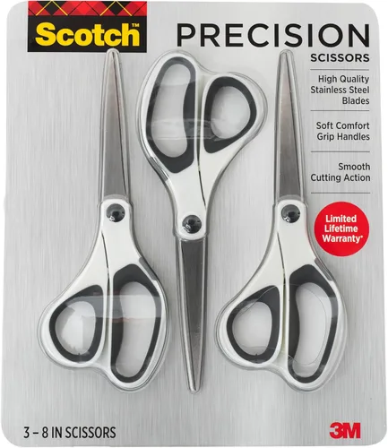 Vista 12 de Tijeras Scotch Multiusos de Acero Inoxidable de 8 Pulgadas, 2 Pares, Rojo y Gris, Ideales para Cortar Papel de Envoltorio de Regalos Navideños