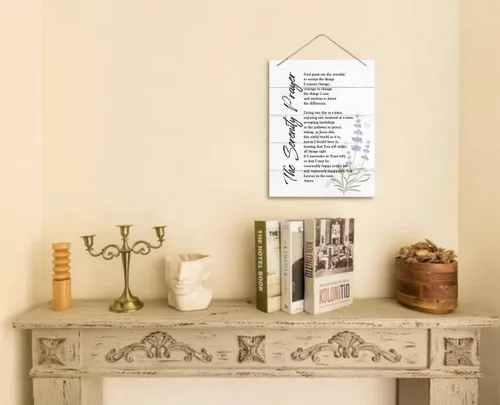 Vista 4 de Letrero de decoración de pared con texto en inglés "The Serenity Prayer", cita inspiradora de versículo de la Biblia, placa de pared impresa
