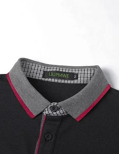 Vista 4 de LIUPMWE Camisas polo para hombre con bolsillo, elegante, a cuadros, de algodón, de manga corta, camisetas de golf