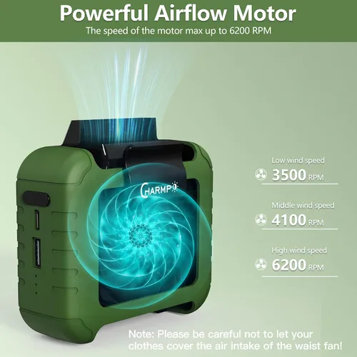 Vista 4 de Ventilador de cintura portátil – Batería de 6000 mAh, 3 velocidades, flujo de aire fuerte, hasta 16 horas de tiempo de trabajo, ventilador portátil