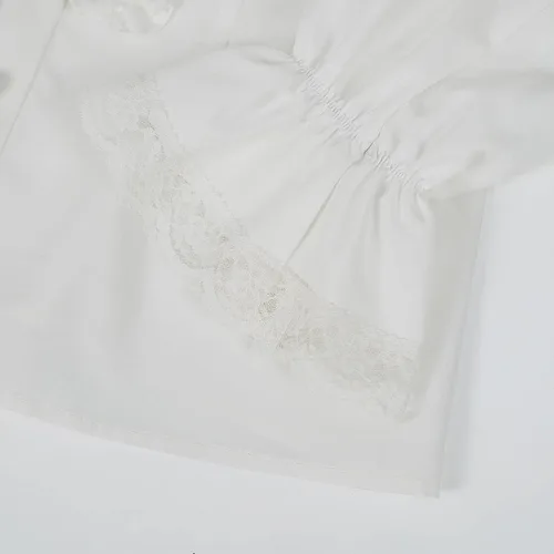 Vista 6 de lifpoivake Camisa victoriana renacentista con cuello alto y cordones de manga larga con volantes para mujer