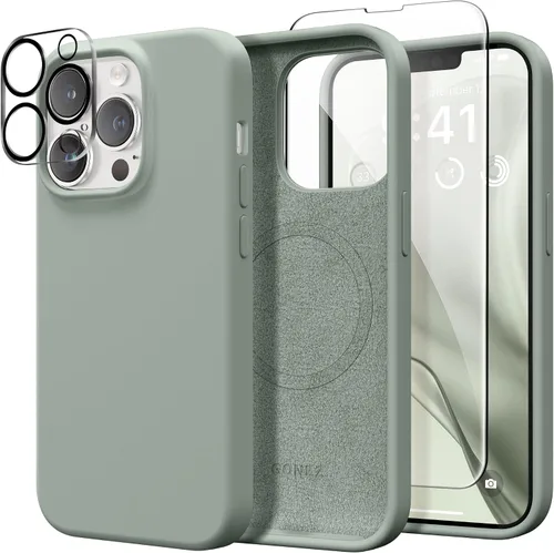 Vista 200 de GONEZ Funda magnética para iPhone 14, compatible con Magsafe, con protector de pantalla + protector de cámara, forro de microfibra antiarañazos