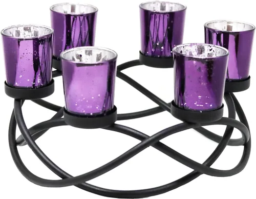 Vista 12 de Portavelas de Halloween Decoración de Centro de Mesa – Portavelas de Hierro Metal Negro de 6 Copas para Velas Votivas y de Té para Mesa Espeluznante